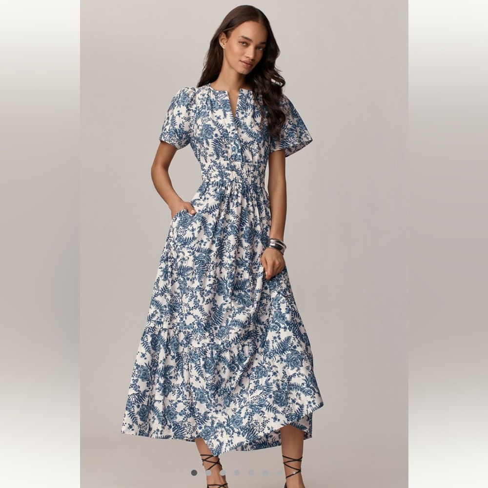 Anthropologie Blue and Cream Sundress Maxi